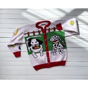 embroidered cardigan sweater 90s‎ vintage Cotton Salsa dog park novelty cardigan
